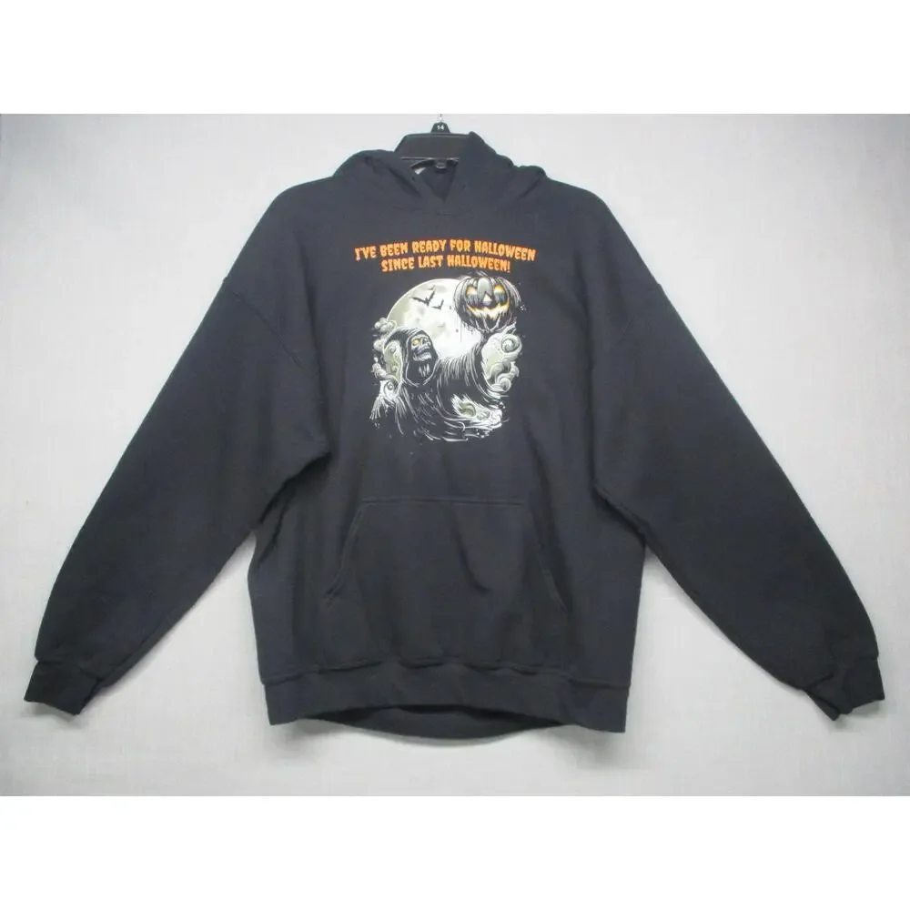 Gildan Black‎ Halloween Skull Spooky Graphic Pullover Hoodie Unisex Size L